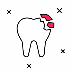 Filled outline Broken tooth icon isolated on white background. Dental problem icon. Dental care symbol. Vector