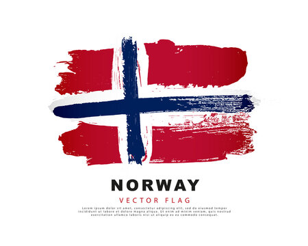 Norway flag. Freehand blue, white and red brush strokes. Vector illustration isolated on white background.
