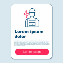 Line Electrician technician engineer icon isolated on grey background. Colorful outline concept. Vector