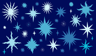 Set star celestial background. Drawing element collection flat cartoon. Space sky abstract.