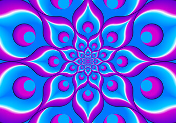 Colorful flower from feathers of peacock. Flower blossom. Motion illusion.