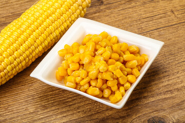 Sweet yellow corn in the bowl