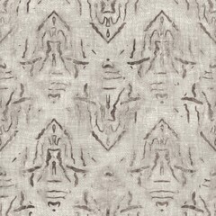 Seamless tan brown grungy tribal neutral rug motif surface pattern design for print. High quality illustration. Distressed bohemian ethnic repeat swatch. Hand drawn diamond damask textile design.