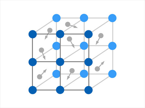 Volumetric Crystal lattice. The position of atoms in a crystal. Vector illustration.