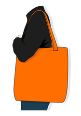 Blank Orange Shoulder Tote Bag Handle Template Vector