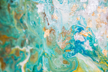 Beautiful fluid abstract paint background. Oil painting of abstract blue ocean.