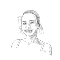 Sketch of happy teenage girl, Hand drawn vector illustration with hatched shades