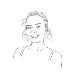 Sketch of happy teenage girl with broad smile, Hand drawn vector illustration