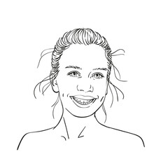 Sketch of happy teenage girl with broad smile, Hand drawn vector illustration