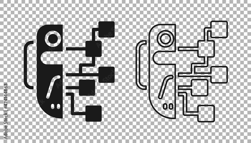 Poster black humanoid robot icon isolated on transparent background. artificial intelligence, machine learn