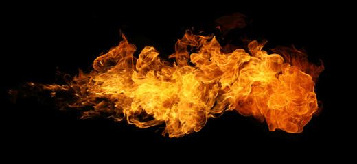 Fire and burning flame torch isolated on black background for graphic design usage