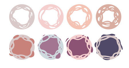 Vector set frames templates with abstract organic wavy lines on white background. Round shape. Illustration for mobile apps, social media, templates, designs, posters and advertisements.