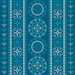 Christmas embroidery. Snowflakes. Seamless pattern. Festive fabric. Vector illustration for web design or printing.