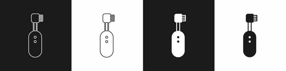 Set Electric toothbrush icon isolated on black and white background. Vector