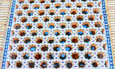 The arabic screen on window of Hazrat Imam Mosque in Tashkent, Uzbekistan