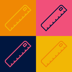 Pop art line Ruler icon isolated on color background. Straightedge symbol. Vector
