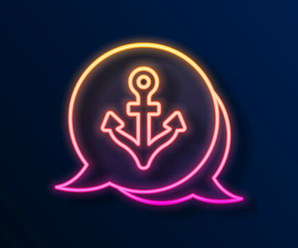 Glowing neon line Anchor icon isolated on black background. Vector