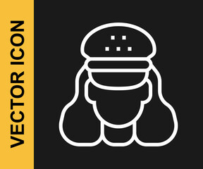 White line Taxi driver icon isolated on black background. Vector