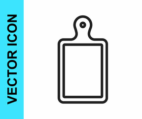Black line Cutting board icon isolated on white background. Chopping Board symbol. Vector
