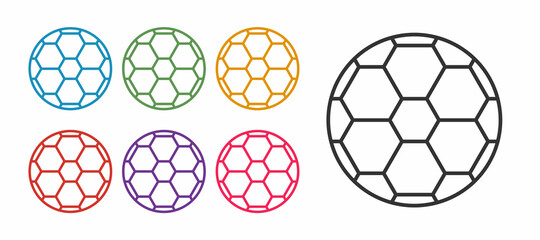 Obraz premium Set line Soccer football ball icon isolated on white background. Sport equipment. Set icons colorful. Vector
