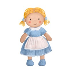 cute rag doll, children's toy clipart, watercolor style illustration with cartoon character