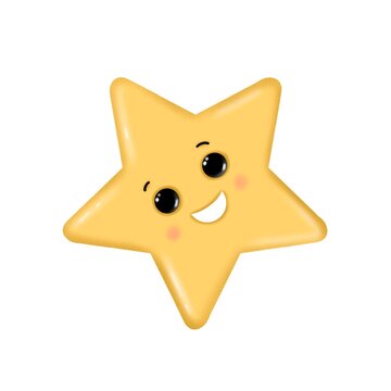cute smiling star, children's illustration, watercolor style clipart with cartoon character