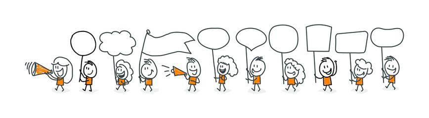 Stick figures. Blank banner set. Vector illustration of people holding blank. It can be used for presentations, for explanation, as a mascot, for communication, to express emotions.