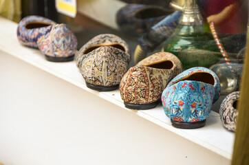 Slippers on the market closeup.