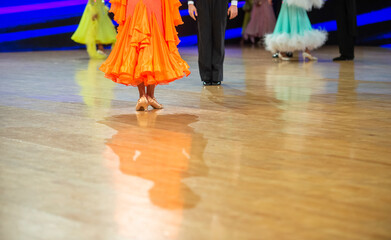 Woman and man dancer latino international dancing. Horizontal sport theme poster, greeting cards,...