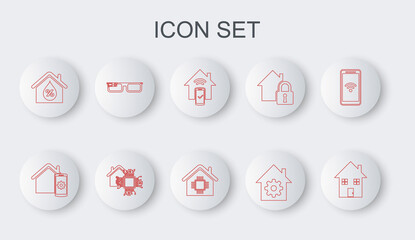 Set line House, Smart home remote control system, settings, humidity, glasses, and icon. Vector