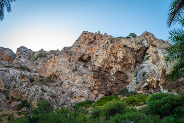 View of the rocky mountains on the preveli beach, Greece