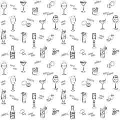 アルコールメニュー　背景素材　手描き　線画　1色