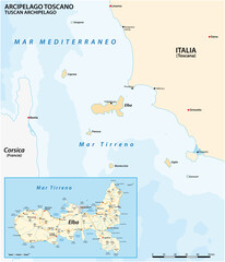 Obraz premium Map of Elba Island and the Tuscan Archipelago, Italy