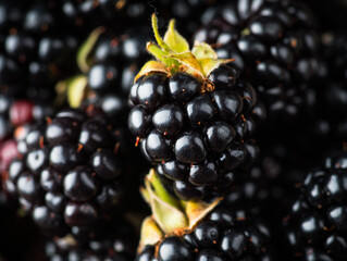 Ripe blackberry on the dark rustic background. Selective focus. Shallow depth of field.