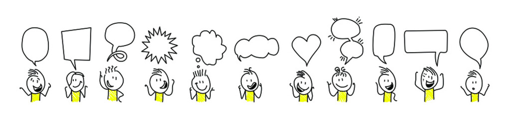 Stick figures. Blank banner set. Vector illustration of people holding blank. It can be used for presentations, for explanation, as a mascot, for communication, to express emotions.