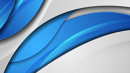 Blue and grey abstract glossy waves corporate background