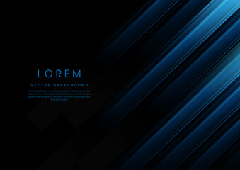Obraz premium Abstract blue gradient geometric diagonal overlapping on black background with copy space for text.