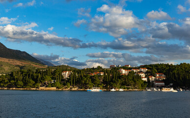 Naklejka premium View of the mountains in Croatia from the Adriatic Sea.