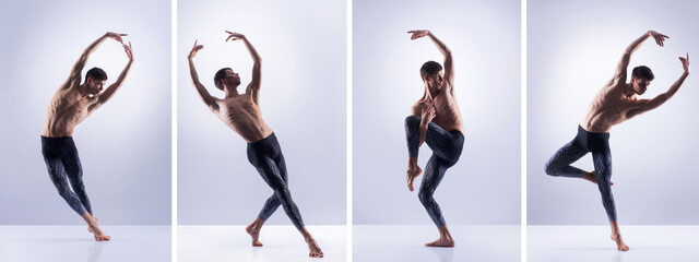 Set of dancing man in different choreographic positions. Ballet dancers collection. - obrazy, fototapety, plakaty