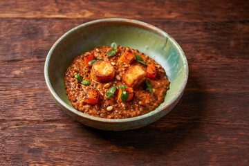 Pumpkin lentil dall with cheese