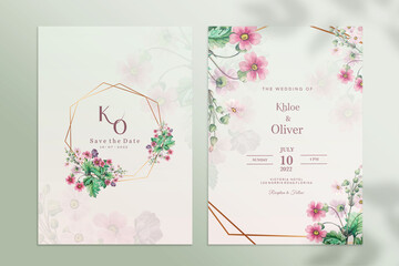 Vintage Wedding Invitation Template with Pink Flower
