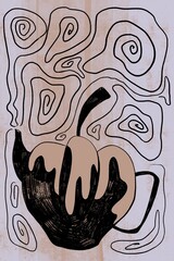 Modern art, black illustration, stylization, pumpkin teapot