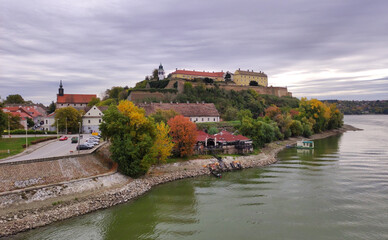 Fototapeta na wymiar panorama of Petrovaradin fortress in autumn colors, Vojvodina