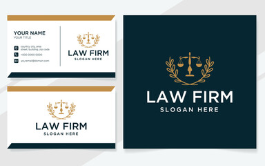 Law firm logo suitable for lawyer, court or law office with business card template