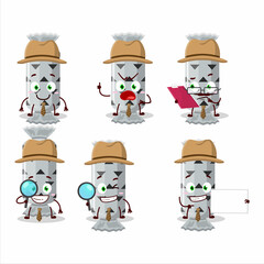 Detective white long candy package cute cartoon character holding magnifying glass