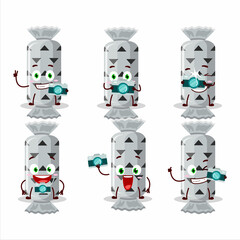 Photographer profession emoticon with white long candy package cartoon character