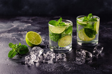 Refreshing summer alcoholic cocktail mojito with ice, fresh mint and lime