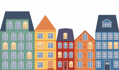 Fototapeta premium houses in scandinavian style, street, vector set