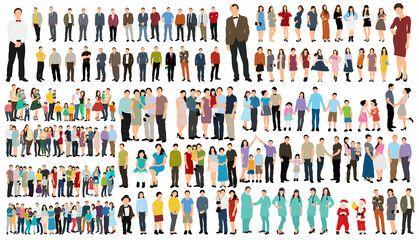 silhouette people set in flat style, isolated, vector