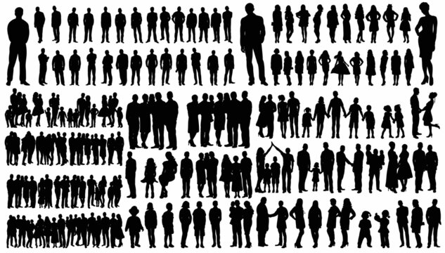 silhouette set people, isolated, vector